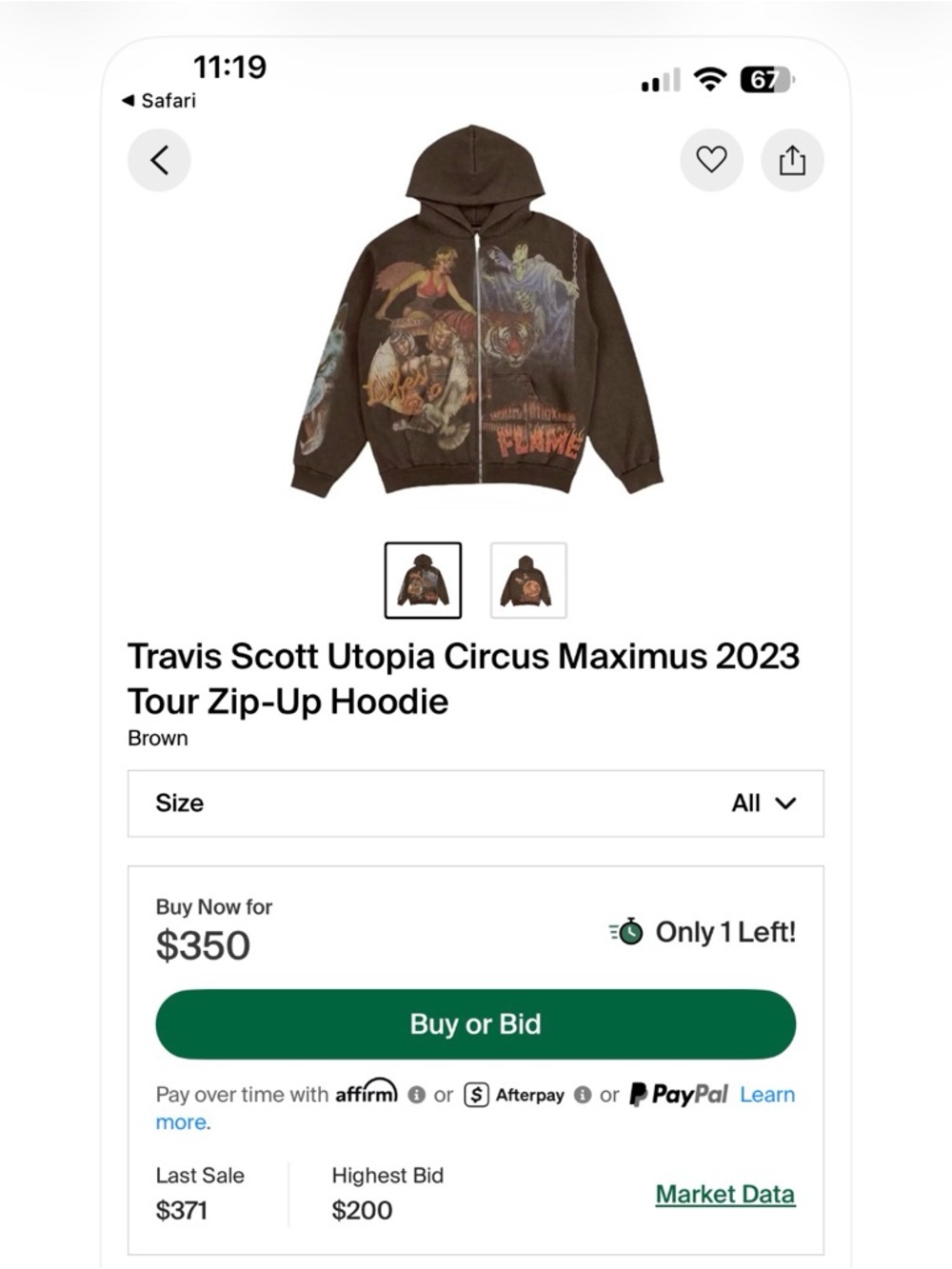 Tapout Brown Graphic Zip-Up Hoodie with Metallic Print